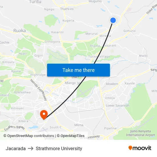 Jacarada to Strathmore University map
