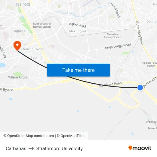 Carbanas to Strathmore University map