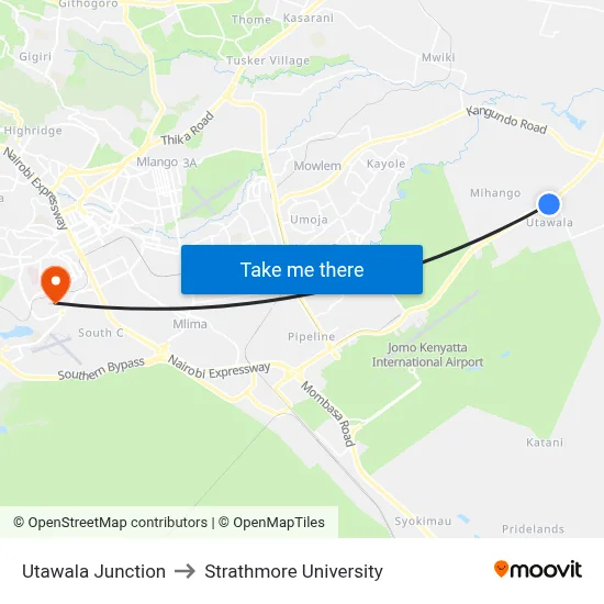 Utawala Junction to Strathmore University map
