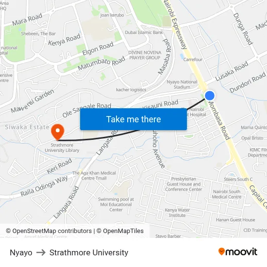 Nyayo to Strathmore University map