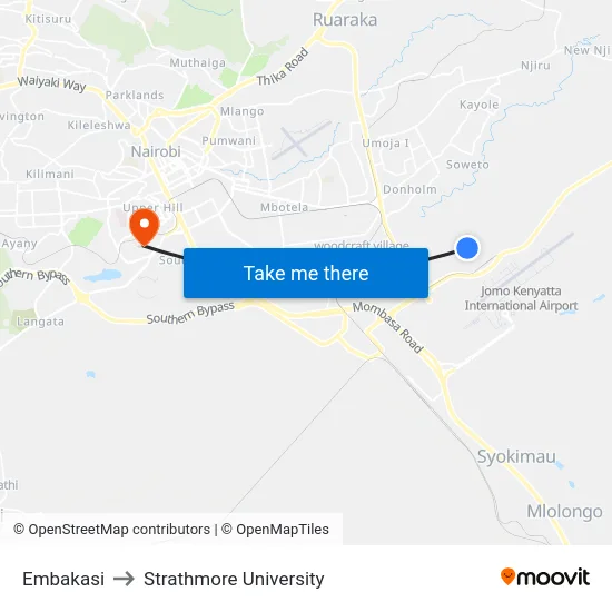 Embakasi to Strathmore University map