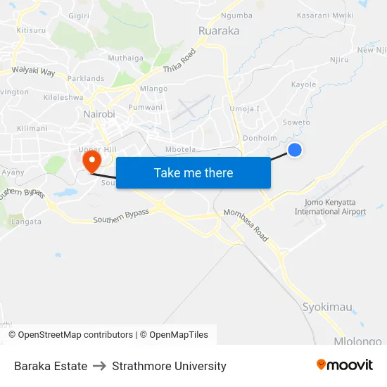 Baraka Estate to Strathmore University map