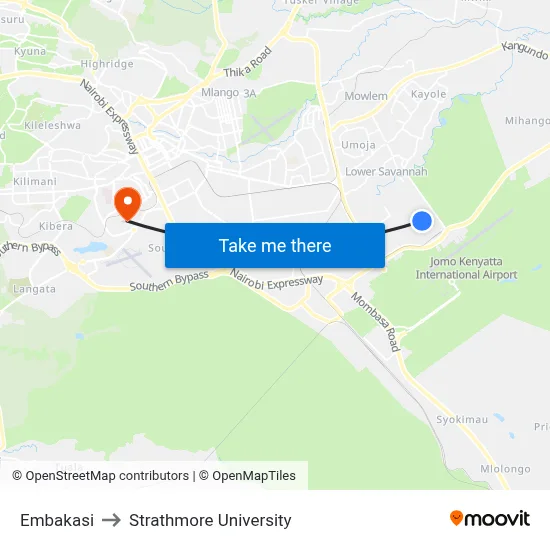 Embakasi to Strathmore University map