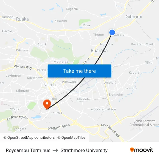 Roysambu Terminus to Strathmore University map