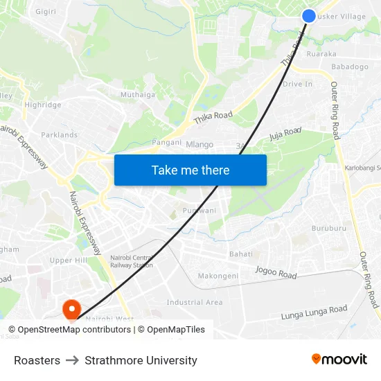 Roasters to Strathmore University map