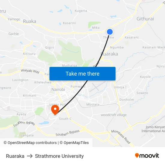 Ruaraka to Strathmore University map