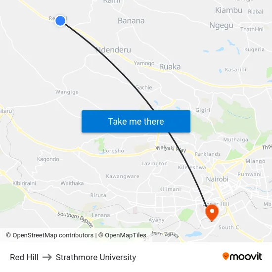 Red Hill to Strathmore University map