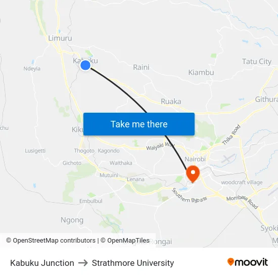Kabuku Junction to Strathmore University map