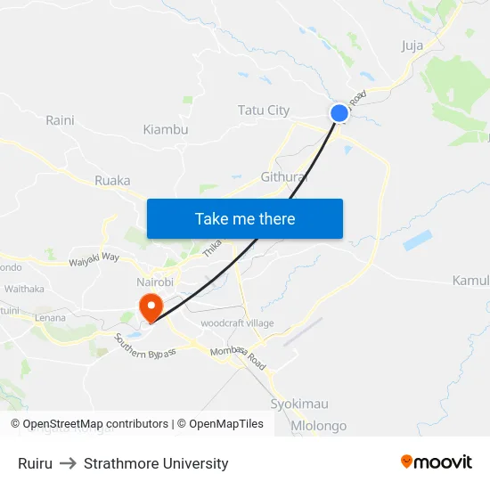 Ruiru to Strathmore University map