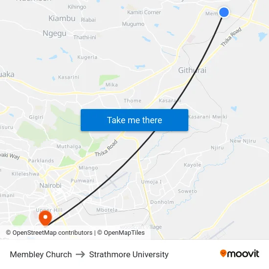 Membley Church to Strathmore University map