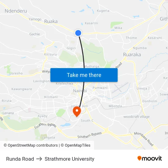 Runda Road to Strathmore University map