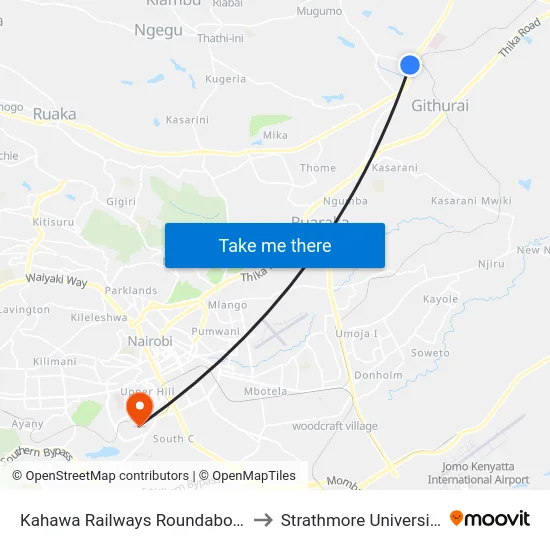 Kahawa Railways Roundabout to Strathmore University map
