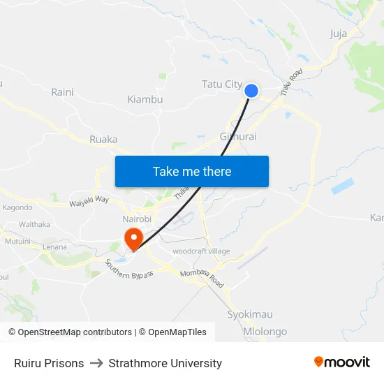 Ruiru Prisons to Strathmore University map