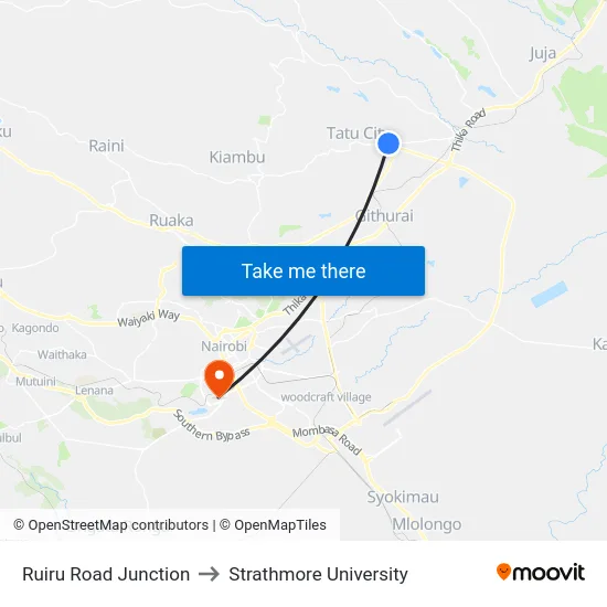 Ruiru Road Junction to Strathmore University map