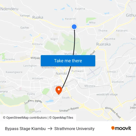 Bypass Stage Kiambu to Strathmore University map