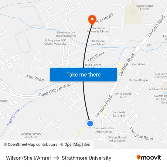 Wilson/Shell/Amref to Strathmore University map
