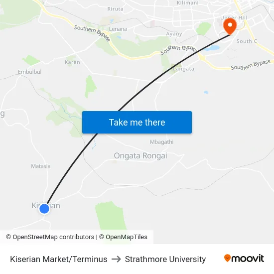 Kiserian Market/Terminus to Strathmore University map