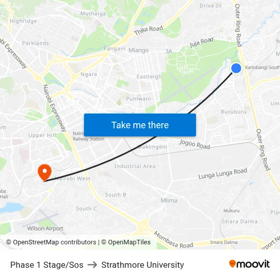 Phase 1 Stage/Sos to Strathmore University map