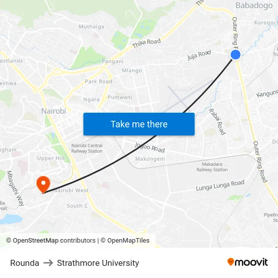 Rounda to Strathmore University map