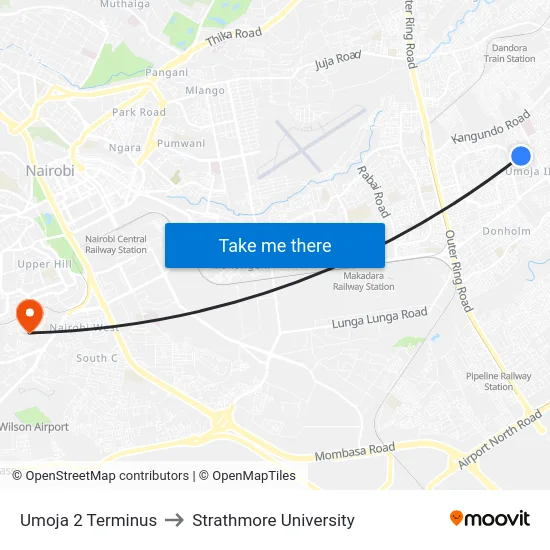 Umoja 2 Terminus to Strathmore University map