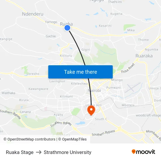 Ruaka Stage to Strathmore University map