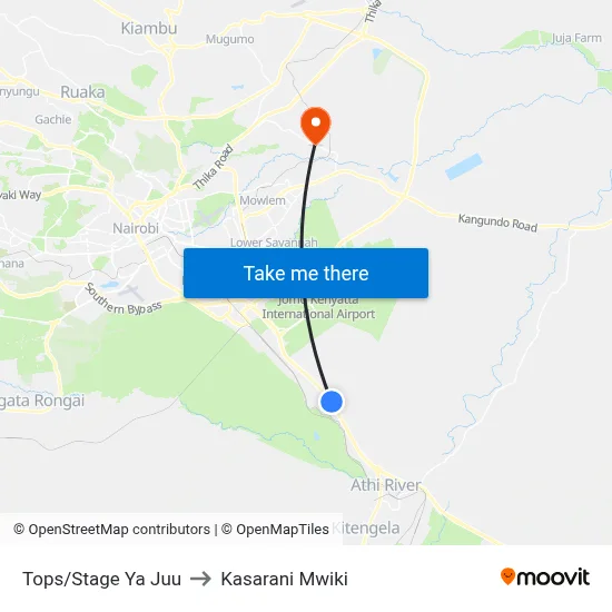Tops/Stage Ya Juu to Kasarani Mwiki map
