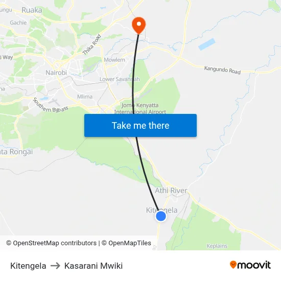Kitengela to Kasarani Mwiki map