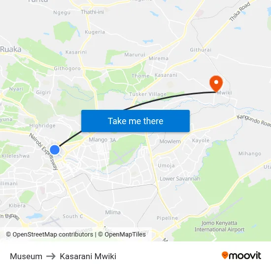 Museum to Kasarani Mwiki map