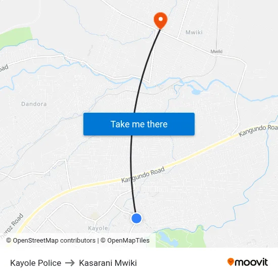 Kayole Police to Kasarani Mwiki map