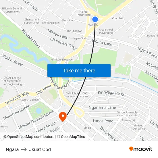 Ngara to Jkuat Cbd map