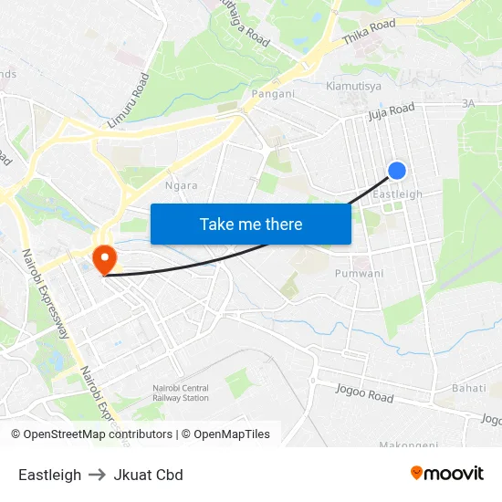 Eastleigh to Jkuat Cbd map