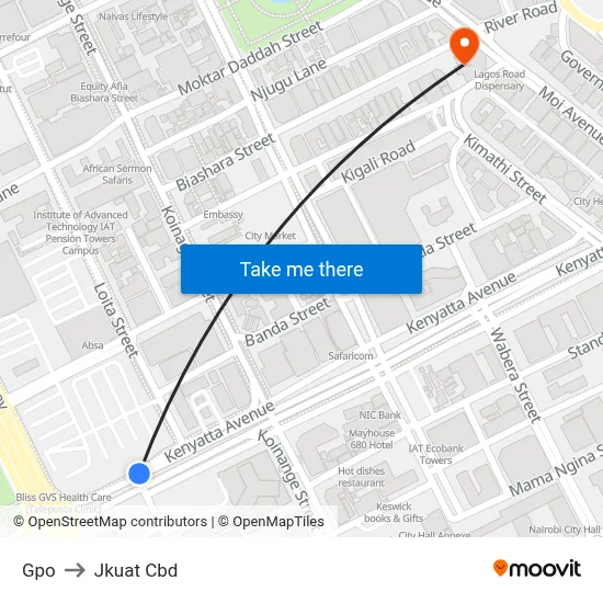 Gpo to Jkuat Cbd map
