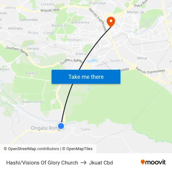 Hashi/Visions Of Glory Church to Jkuat Cbd map