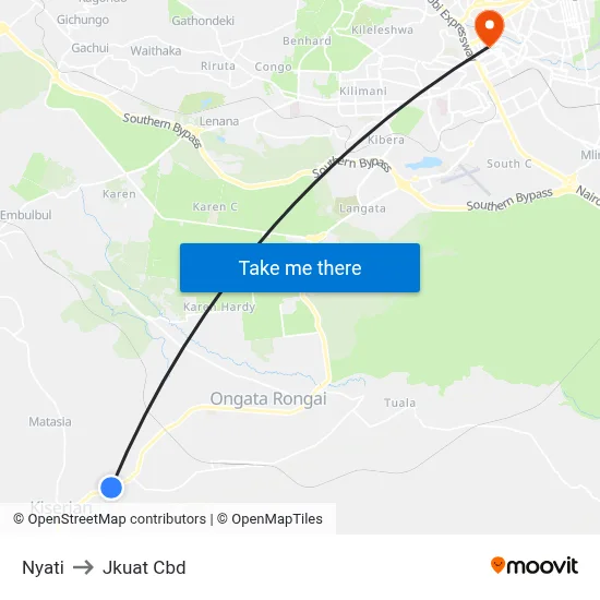 Nyati to Jkuat Cbd map