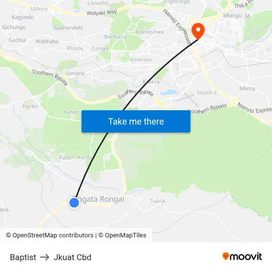 Baptist to Jkuat Cbd map