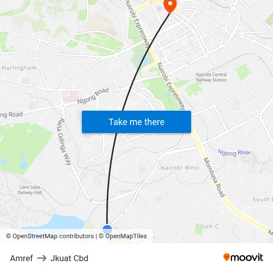 Amref to Jkuat Cbd map