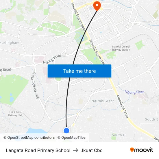 Langata Road Primary School to Jkuat Cbd map