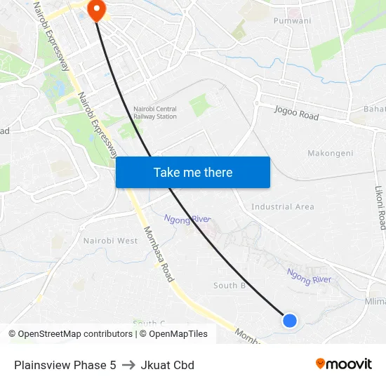 Plainsview Phase 5 to Jkuat Cbd map