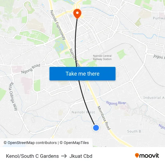 Kenol/South C Gardens to Jkuat Cbd map