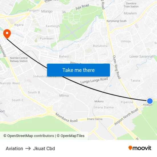 Aviation to Jkuat Cbd map