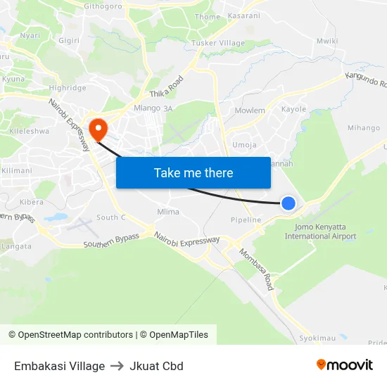 Embakasi Village to Jkuat Cbd map