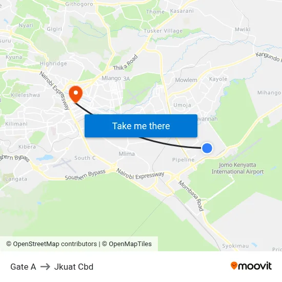 Gate A to Jkuat Cbd map