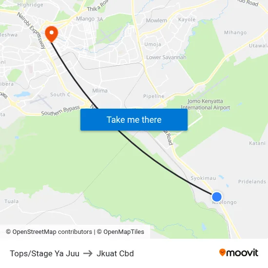 Tops/Stage Ya Juu to Jkuat Cbd map
