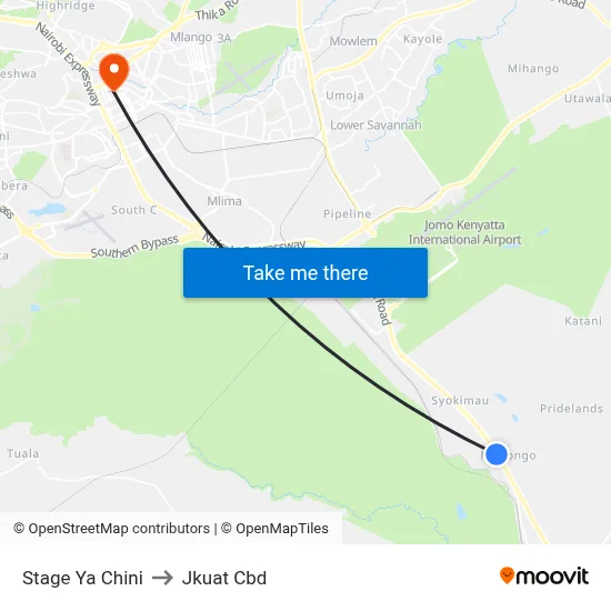 Stage  Ya Chini to Jkuat Cbd map