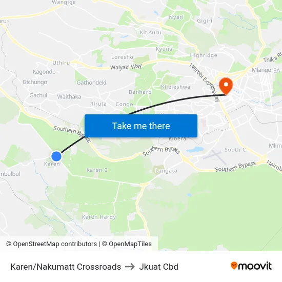 Karen/Nakumatt Crossroads to Jkuat Cbd map