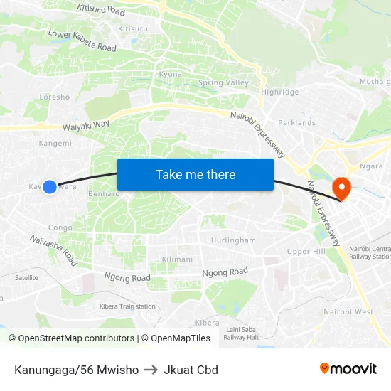 Kanungaga/56 Mwisho to Jkuat Cbd map