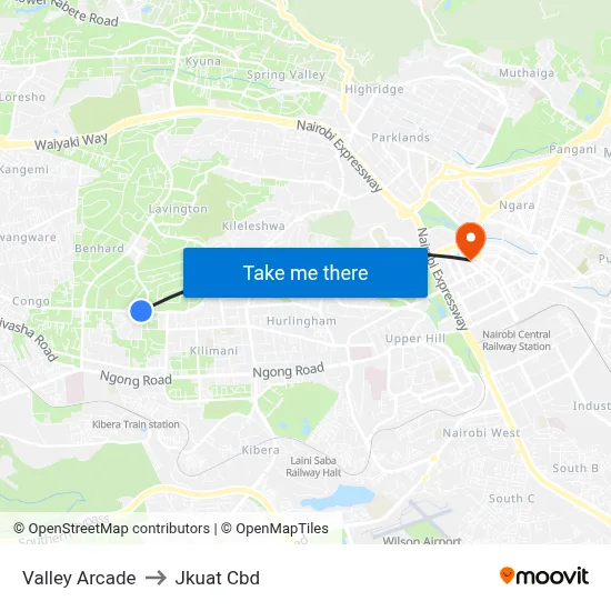 Valley Arcade to Jkuat Cbd map