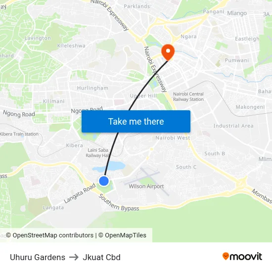 Uhuru Gardens to Jkuat Cbd map