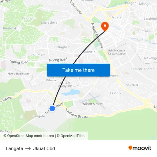 Langata to Jkuat Cbd map