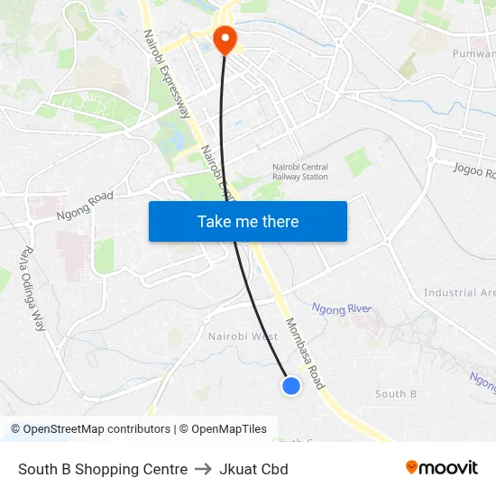 South B Shopping Centre to Jkuat Cbd map